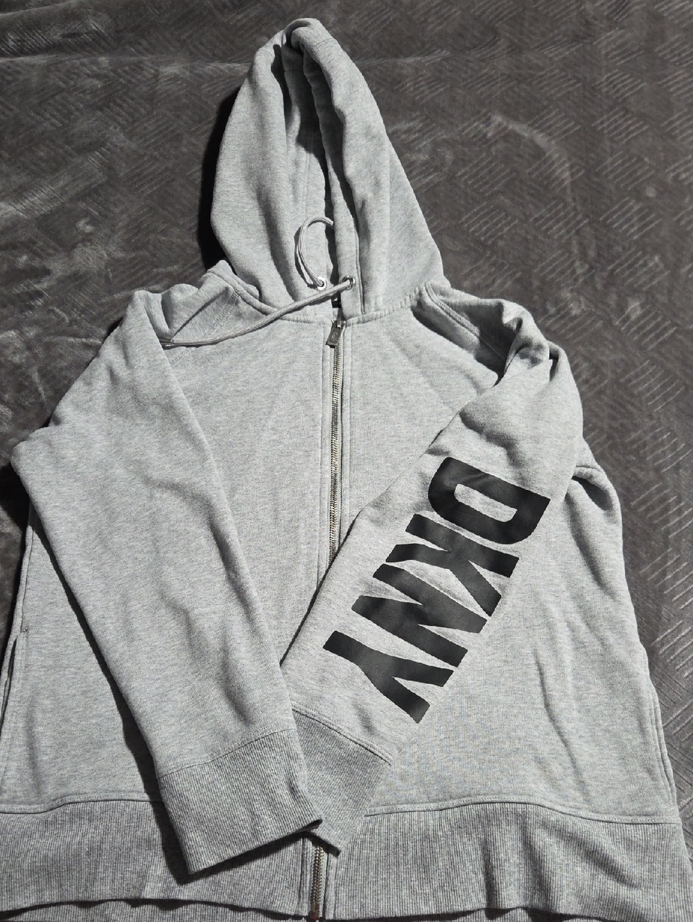 DKNY Light Gray Men's Full-Zip Hoodie with Sleeve Logo